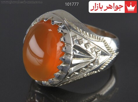 انگشتر نقره عقیق یمنی نارنجی دورچنگ مردانه [شرف الشمس]